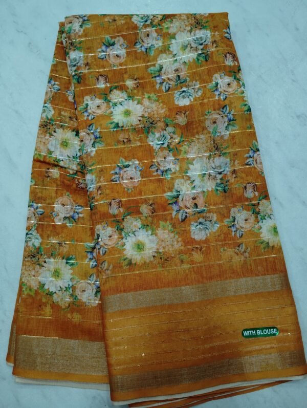 Linen cotton saree with silver Jerry stripes