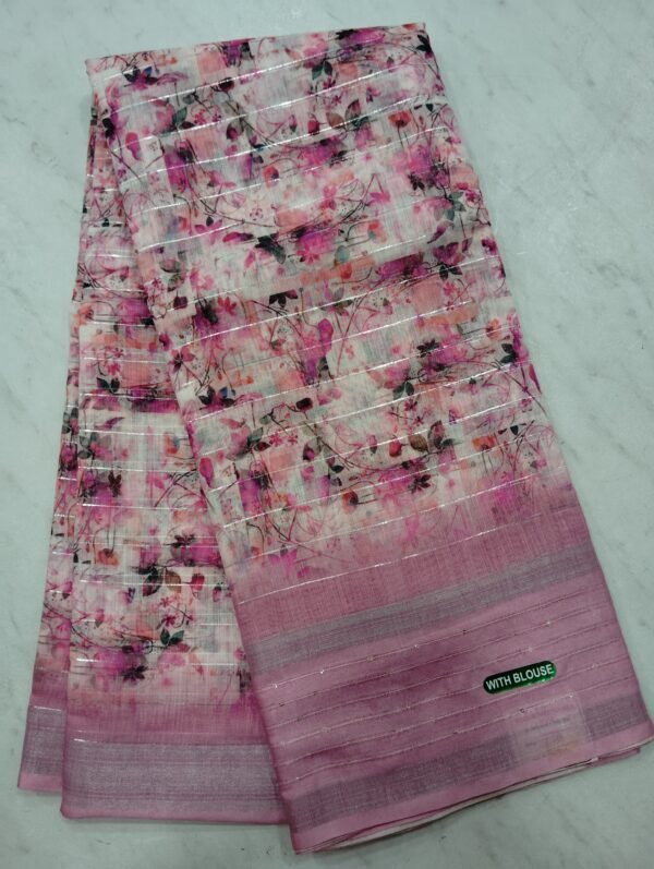 Linen cotton saree with silver Jerry stripes