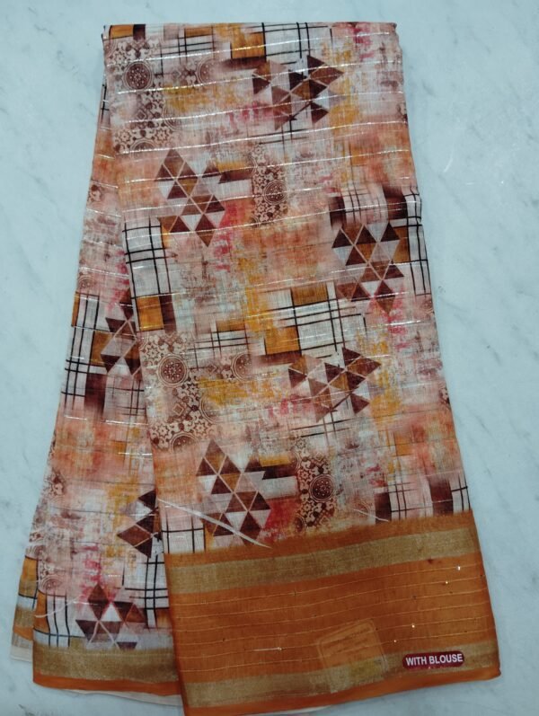 Linen cotton saree with silver Jerry stripes