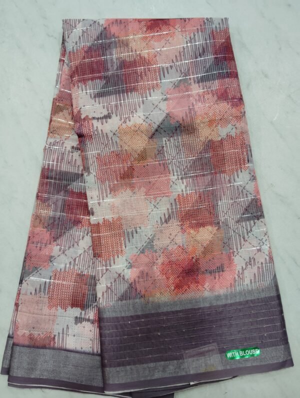 Linen cotton saree with silver Jerry stripes